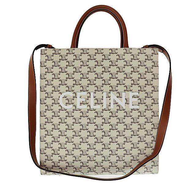 【中古】セリーヌ CELINE Medium Vertical Cabas Tan Ecru バーティカル カバ トリオンフ トート バッグ▲■250918