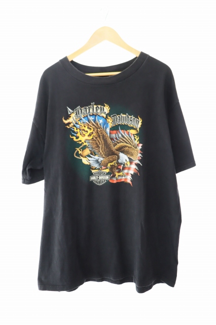 【中古】ヴィンテージ 90s ハーレー ダビッドソン イーグル フラッグ マートル ビーチ 半袖 Tシャツ XL 黒 260226