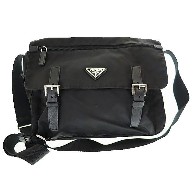 【中古】プラダ PRADA トライアングル ロゴ ナイロン メッセンジャー ショルダー バッグ BT6671 黒☆AA★●▲■260220