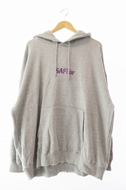 【中古】SAPEur サプール パープル レオパード ヘッド スウェット フーディー パーカー L グレー 250916