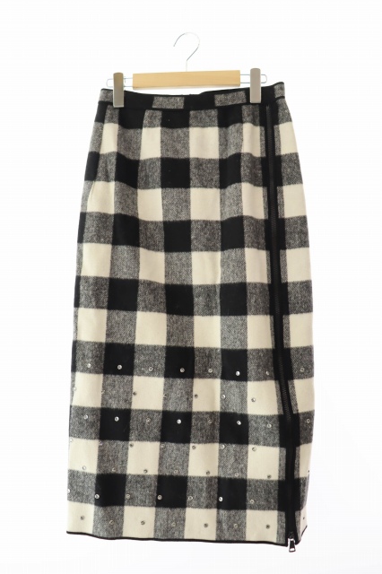 【中古】ヌメロヴェントゥーノ N°21 ウール チェック ビジュー タイトスカート 18AW-C052-3168 40 ● 251016