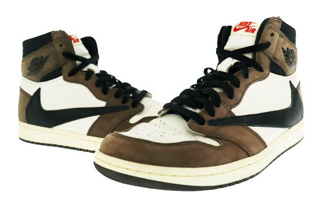 【中古】[ナイキ NIKE ×Travis Scott トラヴィス スコット AIR JORDAN 1 HIGH Sail Dark Mocha CD4487-100▲251109