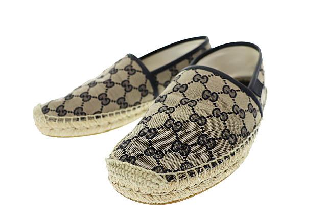 【中古】グッチ GUCCI GGキャンバス エスパドリーユ スリッポン 466908 6.5 紺 ネイビー ●▲■251005 メンズ