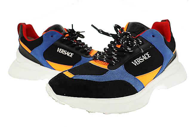 【中古】ヴェルサーチ ヴェルサーチェ VERSACE メデューサ グレカ ライン ロゴ ダット スニーカー 42☆AA★▲■251109