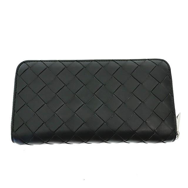 【中古】ボッテガヴェネタ BOTTEGA VENETA イントレチャート ダイアゴナル ジップアラウンド ウォレット 黒▲■251028