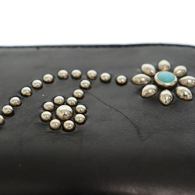 【中古】エイチティーシー HTC ZIPPER LARGE フラワー ターコイズ スタッズ ジッパー ウォレット長財布 125黒▲251022 中古】エイチティーシー HTC ZIPPER LARGE フラワー ターコイズ