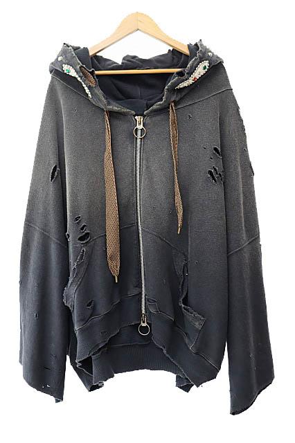 【中古】キャピタル kapital 裏毛 スリラー ダメージ デビル フード ブルゾン パーカー スタッズ リメイク F黒 251026