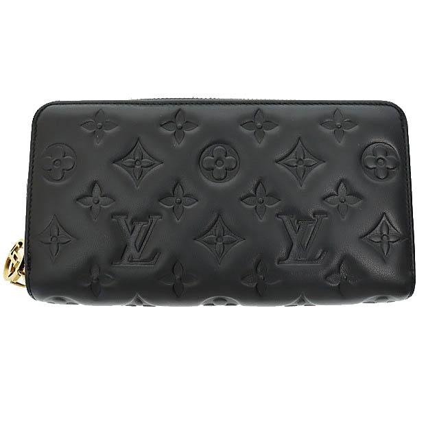 【中古】ルイヴィトン LOUIS VUITTON モノグラム エンボス ジッピーウォレット クッサン 長財布 M81510 黒■251118