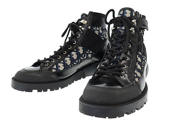 【中古】ディオール Dior Combat オブリーク ロゴ コンバット ショート ブーツ 41 黒ブラック ☆AA★▲251124 メンズ