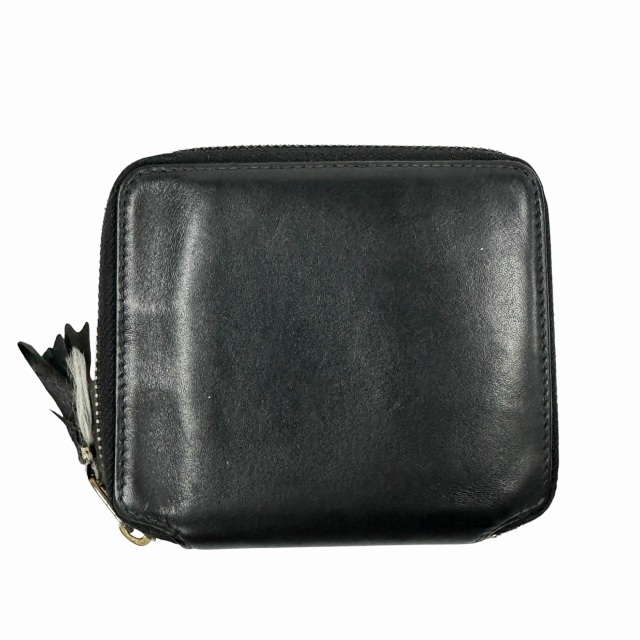 【中古】コムデギャルソン クラシック プレイン レザー ウォレット 二つ折り財布 黒 ブラック●▲