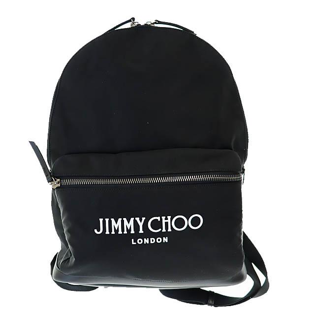 【中古】ジミーチュウ JIMMY CHOO WILMER ウィルマー ロゴ プリント バックパック リュック 黒ブラック▲●251028