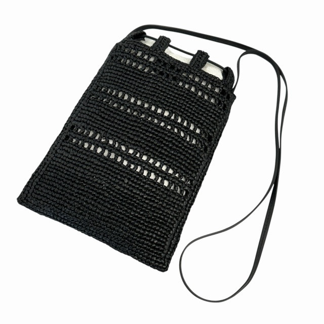 【中古】ロエベ LOEWE ドローストリング ポケット ラフィア ショルダー バッグ C756PHPX05 黒 ブラック☆AA★▲■_1