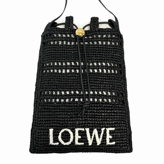 【中古】ロエベ LOEWE ドローストリング ポケット ラフィア ショルダー バッグ C756PHPX05 黒 ブラック☆AA★▲■_2