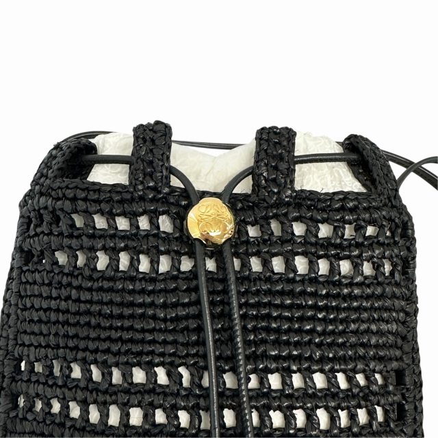 【中古】ロエベ LOEWE ドローストリング ポケット ラフィア ショルダー バッグ C756PHPX05 黒 ブラック☆AA★▲■_4