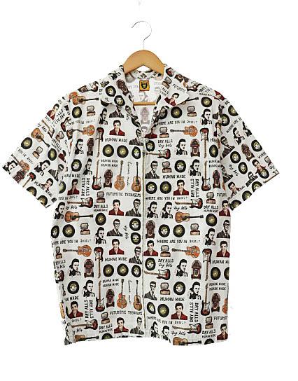【中古】ヒューマンメイド HUMAN MADE 2012 zip shirt ロゴ ギター 総柄 ジップアップ 半袖 シャツ S 白 251029