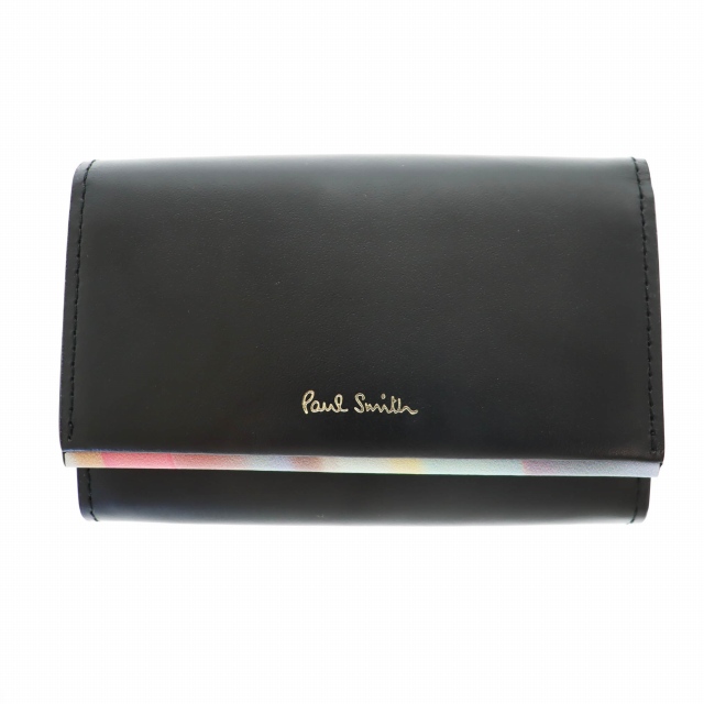 【中古】ポールスミス PAUL SMITH スプレースワームトリム カードケース 名刺入れ 黒 ブラック ●▲ 251112