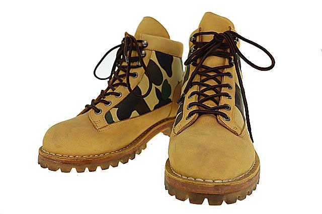 【中古】アベイシングエイプ A BATHING APE COMBAT BOOTS 迷彩カモフラ ヌバック コンバット ブーツ US8▲251109