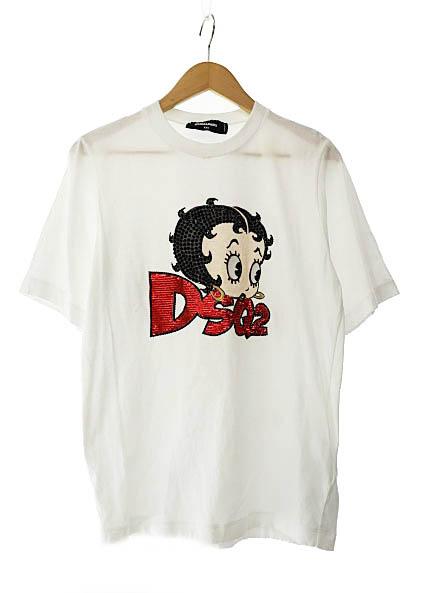 【中古】ディースクエアード DSQUARED2 24SS ×Betty Boop ベティ ブープ スパンコール 半袖 Tシャツ XXS白●251106