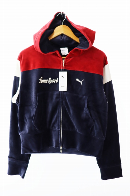 【中古】MASU エムエーエスユー × プーマ 25AW ロゴ刺繍 ベロア トラック ジャッケット パーカー L ネイビー●■