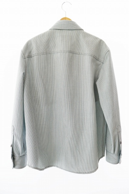 【中古】ヴェルサーチ ヴェルサーチェ VERSACE ダブルポケット チェック柄 シャツ ジャケット 46 ライトブルー●_1