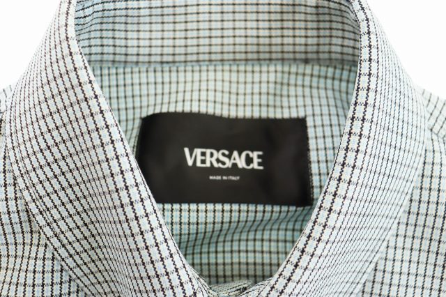 【中古】ヴェルサーチ ヴェルサーチェ VERSACE ダブルポケット チェック柄 シャツ ジャケット 46 ライトブルー●_2