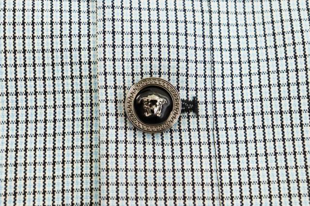 【中古】ヴェルサーチ ヴェルサーチェ VERSACE ダブルポケット チェック柄 シャツ ジャケット 46 ライトブルー●_5