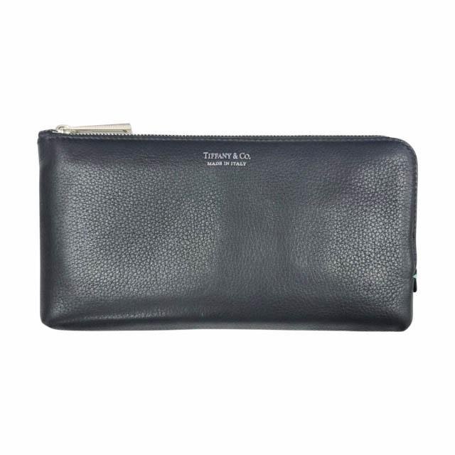 【中古】ティファニー TIFFANY & CO. レザー L字ファスナー ロング ウォレット 長財布 黒 ブラック●▲