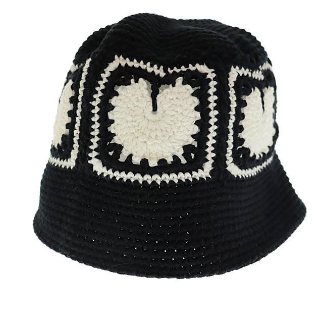 【中古】BASICKS ベイシックス 24AW Heart Crochet Bucket Hat ハート クロシェ ニット バケット ハット黒 白▲251124