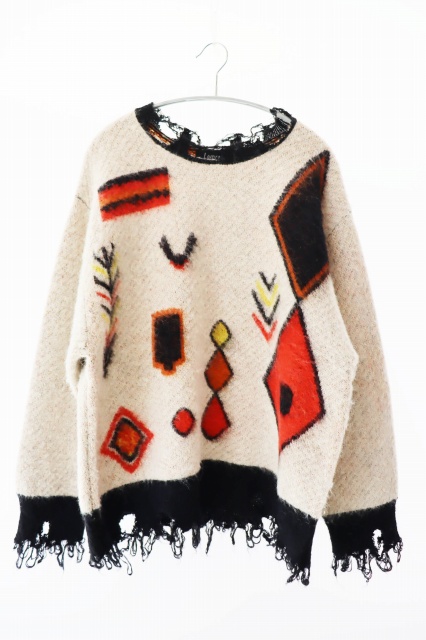 【中古】Lamrof  ラムノフ 25AW ダメージ加工 ベルベル デザイン ニット セーター LM-25FW-KN02 オフホワイト●■