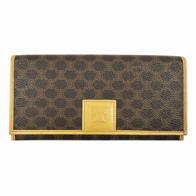 【中古】セリーヌ CELINE M13 マカダム柄 レザー ロング ウォレット 二つ折り長財布 茶 ブラウン☆AA★●▲