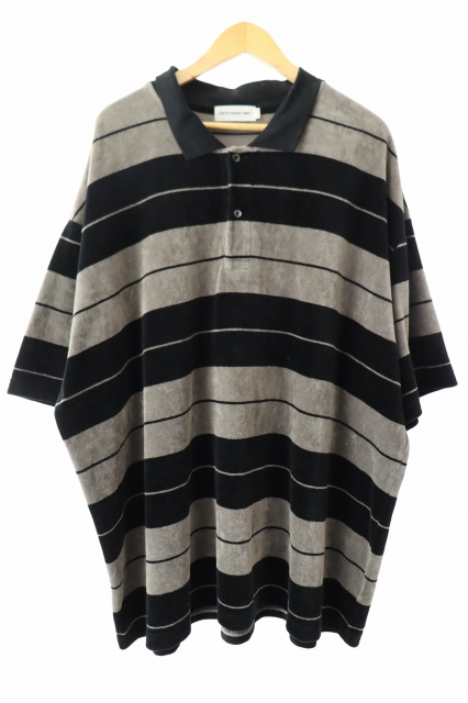 【中古】クーティー COOTIE VELOUR BORDER S/S POLO ベロア ボーダー 半袖 ポロシャツ XL ブラック グレー ●260227