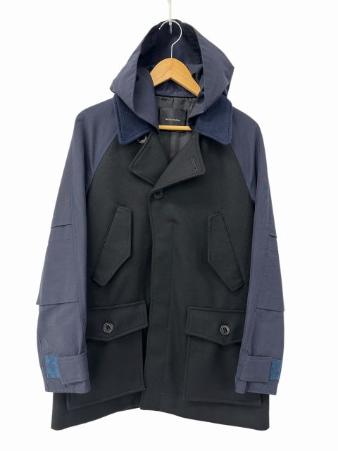 【中古】アンダーカバー UNDERCOVER 14AW ナイロン切替 カシミヤ混 ウール コート N4207 2 ネイビー ブラック