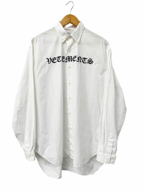 【中古】ヴェトモン ベトモン VETEMENTS 20SS Gothic Vetements Shirt ゴシック ロゴ 刺繍 長袖 シャツ S白 260429