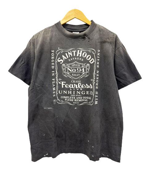 【中古】セントマイケル SAINTMICHAEL ×NEIGHBORHOOD ネイバーフット 25SS ダメージ加工 半袖Tシャツ S黒■260212