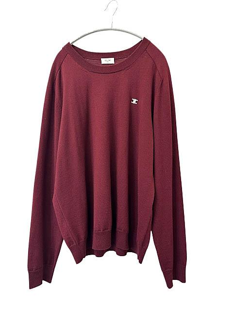 【中古】セリーヌ CELINE 23AW ロゴ刺繍ウール トリオンフ クルーネック セーター 2AH80322U.28BD XXL ボルドー260202