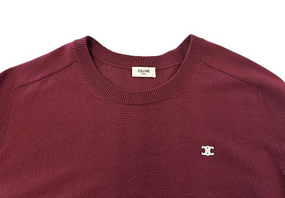 【中古】セリーヌ CELINE 23AW ロゴ刺繍ウール トリオンフ クルーネック セーター 2AH80322U.28BD XXL ボルドー260202