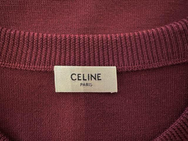 【中古】セリーヌ CELINE 23AW ロゴ刺繍ウール トリオンフ クルーネック セーター 2AH80322U.28BD XXL ボルドー260202