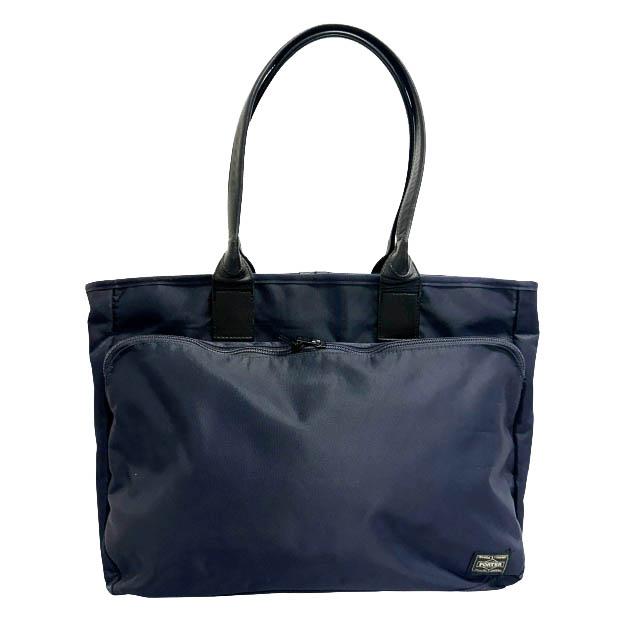 【中古】ポーター PORTER TIME TOTE BAG タイム レザー ナイロン トート バッグ 紺 黒 ネイビー ブラック ●▲260221