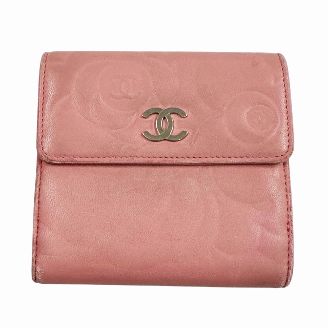 【中古】シャネル CHANEL ロゴ カメリア Wホック レザー 二つ折り財布 ピンク ブランド古着ベクトル 中古☆AA★●▲