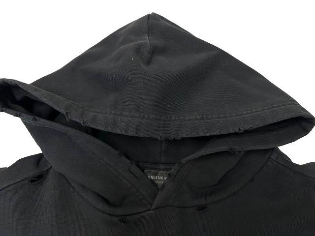 【中古】バレンシアガ BALENCIAGA 22AW Destroyed Logo-Print Hoodie デストロイド ロゴ パーカー 729361 XXS黒260424_4