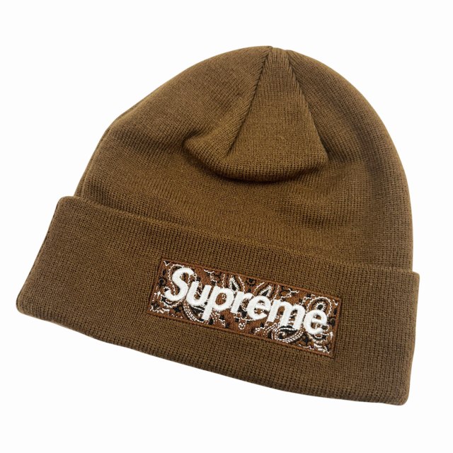 【中古】シュプリーム SUPREME 19AW Bandana Box Logo Beanie バンダナ ボックス ロゴ ビーニー ニット帽 茶☆AA★▲