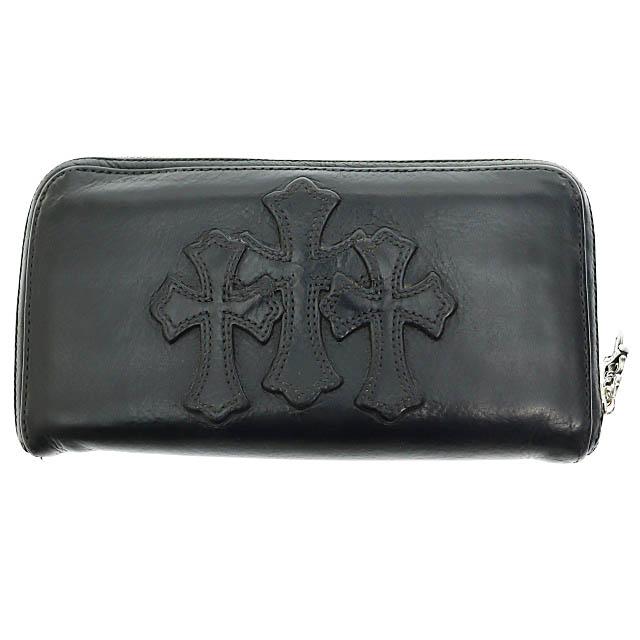 【中古】クロムハーツ CHROME HEARTS REC F ZIP 3セメタリー クロスパッチ レザー ウォレット 長財布 黒☆AA★260328