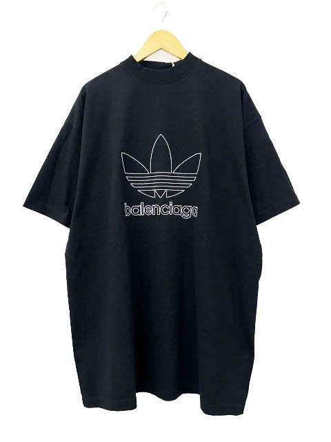 【中古】バレンシアガ BALENCIAGA ×adidas アディダス 23SS トレフォイル ロゴ刺繍 半袖Tシャツ 2黒☆AA★■260427