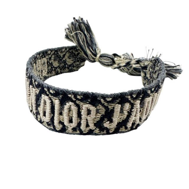 【中古】ディオール Dior ディオール オブリーク ロゴ刺繍 ミサンガ ブレスレット 紺ネイビー ☆AA★▲260522