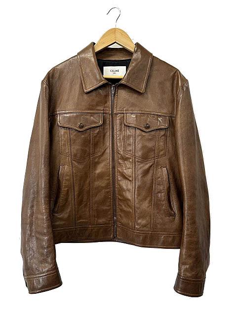 【中古】セリーヌ CELINE 24SS トラッカー ジャケット 羊革 ワックスドラムスキン ブルゾン 2EI33602V 52茶■260411
