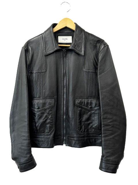 【中古】セリーヌ CELINE 21SS ラムスキン ルーズ ブルゾン 羊革 レザー ジャケット 2E525968H 52黒ブラック■260411