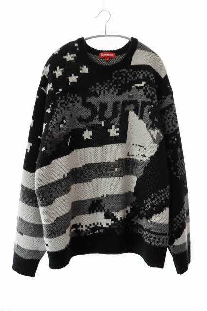 【中古】シュプリーム SUPREME 21SS Digital Flag Sweater デジタル フラッグ セーター ニット XL 黒 ブラック 260529