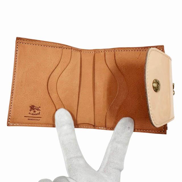 【中古】イルビゾンテ IL BISONTE エナメル レザー ラウンドフラップ がま口 二つ折り財布 シャンパン ベージュ●▲■_5