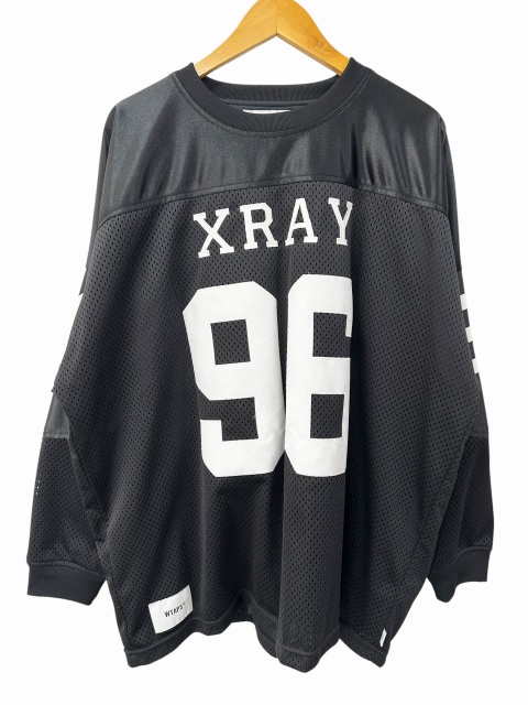 【中古】ダブルタップス 25SS ネットマインダー ポリマイク メッシュ切替 ロゴ 長袖Tシャツ 251ATDT-CSM23 4 黒
