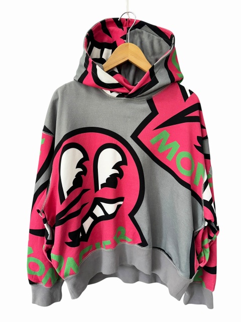 【中古】モンクレール MONCLER ロゴ グラフィック プリント パーカー I10918G00032 M3054 S グレー ピンク